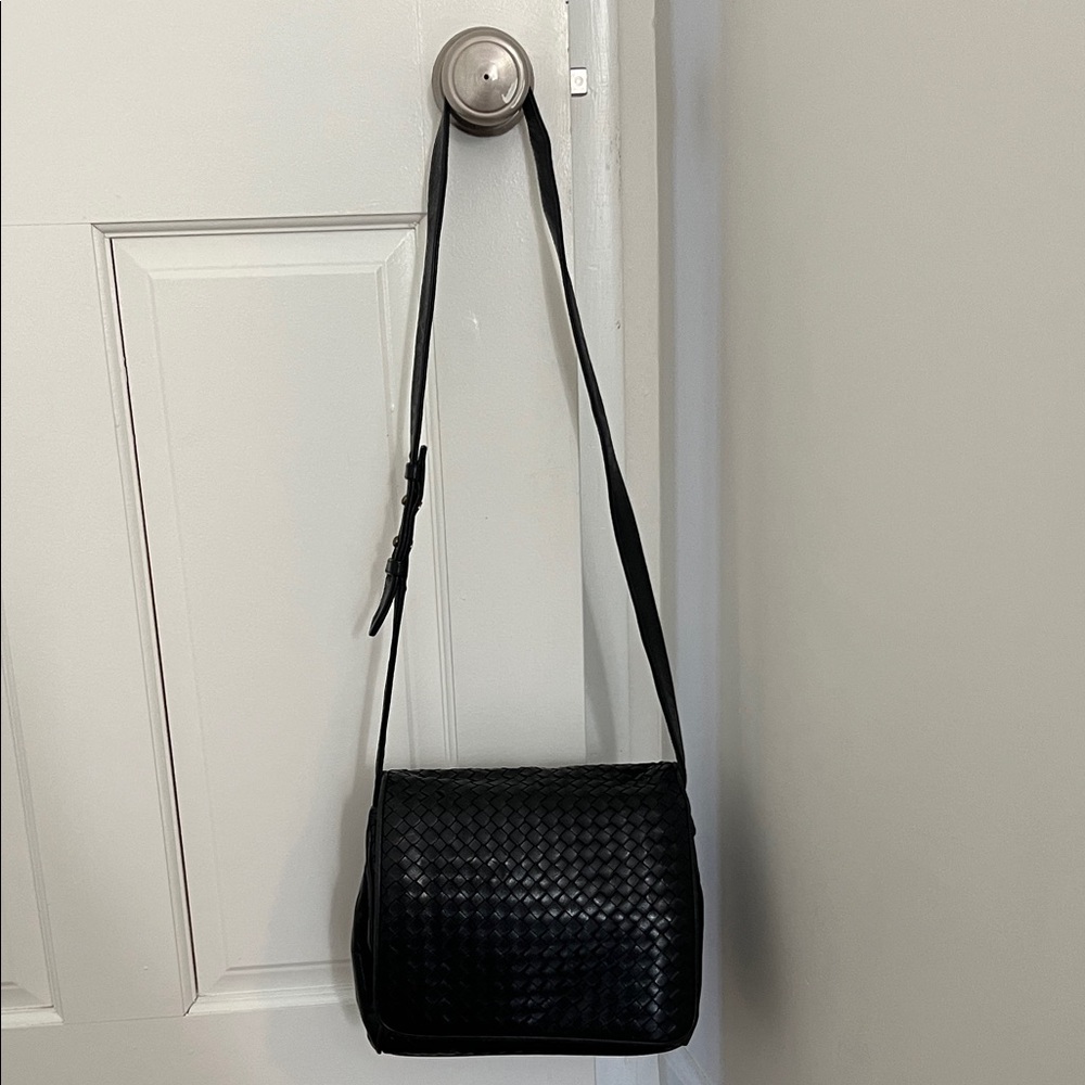 Enzo Angiolini Black Woven Leather Crossbody Bag